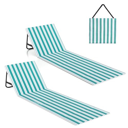 WildFun 180 X 55 cm Portable Beach Sun Mat, Faltbare leichte Sonnenliege mit Verstellbarer Rückenlehne und Tasche ohne kleine Kopfstütze (Basic Blau-Weiß 2pcs) von WildFun