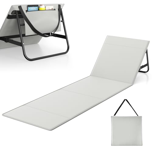 WildFun 180 X 55 cm Portable Beach Sun Mat, Faltbare leichte Sonnenliege mit Verstellbarer Rückenlehne und Tasche ohne kleine Kopfstütze (Basic Grau 1pcs) von WildFun