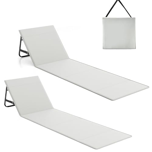 WildFun 180 X 55 cm Portable Beach Sun Mat, Faltbare leichte Sonnenliege mit Verstellbarer Rückenlehne und Tasche ohne kleine Kopfstütze (Basic Grau 2pcs) von WildFun