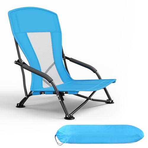 WildFun Tragbare Sonnenmatte für den Strand, Faltbare, leichte Sonnenliege mit Verstellbarer Rückenlehne und Tasche für Strand, Pool, Picknick oder Entspannung im Garten (1PCS, Azurblau) von WildFun