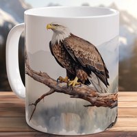 Weißkopfseeadler Aussicht Becher Handgemalte Wildlife Kunst Keramik Kaffeetasse Yellowstone Aquarell National Adler Geschenk Outdoor von WildInkHandcrafted