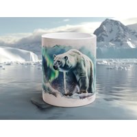 Eisbär-Becher Aurora Arctic Art Kaffeetasse Wildtier-Liebhaber-Geschenk Handgefertigte Nordlichter-Tasse Tier-Enthusiast Natur-Dekor von WildInkHandcrafted