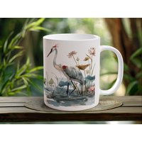 Kranich-Majestät-Kaffeetasse, Handgefertigte Keramik, Ideal Für Vogelbeobachter, Werten Sie Ihr Morgengebräu Auf, Perfektes Geschenk von WildInkHandcrafted