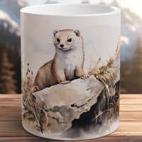 Handgefertigte Hermelin Becher Wildlife Kunst Keramik Kaffeetasse Niedlichen Kleinen Aquarell Lustiges Geschenk Für Ihre Wildnis Natur Liebhaber von WildInkHandcrafted