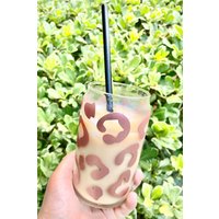 Großes Bierdosenglas Mit Leopardenmuster | Gepard Print Kaffeeglas Eiskaffeeglas Kaffeetasse Geschenke von WildSoulsCompanyy