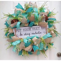 Rustikaler Türkranz Aus Türkisblauer Baumwolle von WildWonderfulWreaths