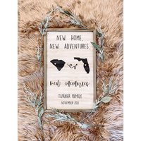 New Home, Adventures, Memories Custom Cross Country Umzugsschild von WildWoodSignCo