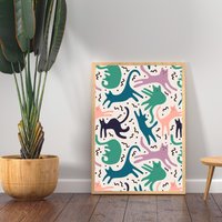 Wiggly Katzen Kunstdruck | Katze Poster Illustration Kunst Pastell Moderne Wand Galerie Tanzende Muster A4 A3 A2 A1 von WildacreStudios