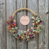 Herbstkranz Herbst Herbstzeit Loop Trockenblumenkranz Hortensien Rosa von Wildblumenwerkstatt