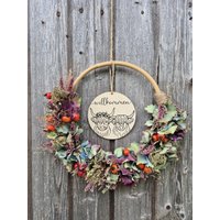 Herbstkranz Herbst Loop Trockenblumenkranz Hortensien Willkommenskranz von Wildblumenwerkstatt