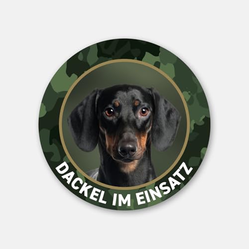Dackelaufkleber "Dackel im Einsatz" Kurzhaardackel, Teckel, Dachshund Premiumaufkleber rund von Wilde Hilde Original