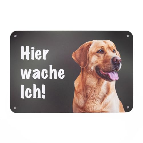 Labrador hellbraun - Hier wache ich! Gartenzaun Schild, Warnung vor dem Hunde, Hundeschild zum Befestigen am Zaun von Wilde Hilde Original