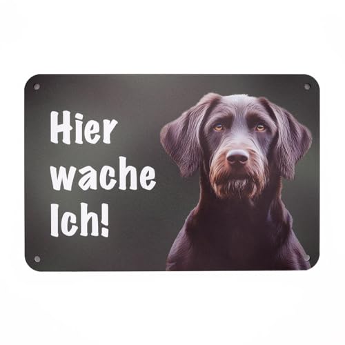 Pudelpointer - Hier wache ich! Gartenzaun Schild, Warnung vor dem Hunde, Hundeschild zum Befestigen am Zaun von Wilde Hilde Original