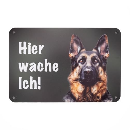 Schäferhund - Hier wache ich! Gartenzaun Schild, Warnung vor dem Hunde, Hundeschild zum Befestigen am Zaun. von Wilde Hilde Original