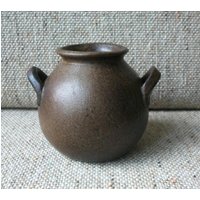 Vase Vintage Kugel Mit Zwei Henkeln, Braun Matt Strukturiert, Keramik, 1960Er, 1970Er, Urig, Natur, Grob, Modernes Landhaus von WildeWebe