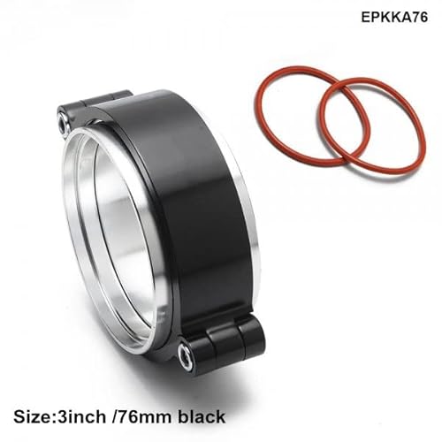 Abgas-V-Band-Klemme W Flanschsystem Assembly Anodized Clamp for Turbo-Dump-Interkühlerrohr(3.0inch 76mm black) von Wildeep