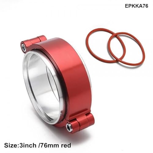 Abgas-V-Band-Klemme W Flanschsystem Assembly Anodized Clamp for Turbo-Dump-Interkühlerrohr(3.0inch 76mm red) von Wildeep
