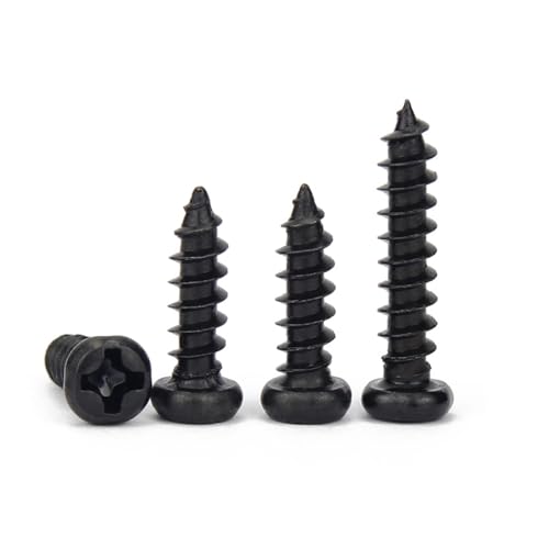 100 Stück M2.6 M3 Länge 4–30 mm schwarzer Stahl kleine Kreuzschlitz-Flachkopf-Kreuzrundkopf-selbstschneidende Holzschraube(6mm,(100pcs) M2.6) von Wildeep