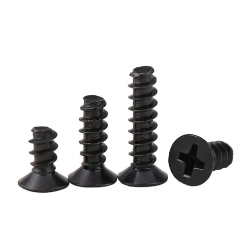 Wildeep 200 Stück M1.6 M1.7 Länge 3–10 mm schwarzer Kohlenstoffstahl Minischraube Kreuzschlitz Senkkopf selbstschneidende Schraube(10mm,M1.7 (200pcs)) von Wildeep