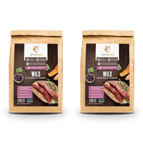 Wildfang® Hundefutter - Trocken - Getreidefreies Hundefutter - Premium Trockenfutter (2 x 2 kg, Wild mit Süßkartoffel & Maulbeere) von Wildfang