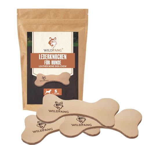 Wildfang® Leder Kauknochen Hund, Größe S – zahnpflege Hund, Hundespielzeug, kauspielzeug & kauknochen Welpen – für leichte bis mittlere Kauer (unter 1 kg), 3 Stück von Wildfang