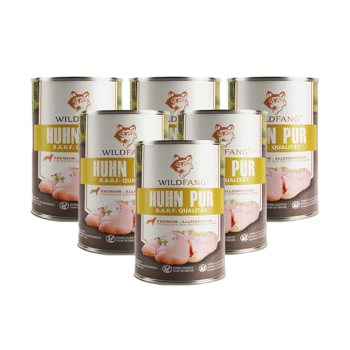 Wildfang® Premium Hunde-Nassfutter I Monoprotein I getreidefrei I B.A.R.F Qualität (Huhn pur, 6 x 800g) von Wildfang