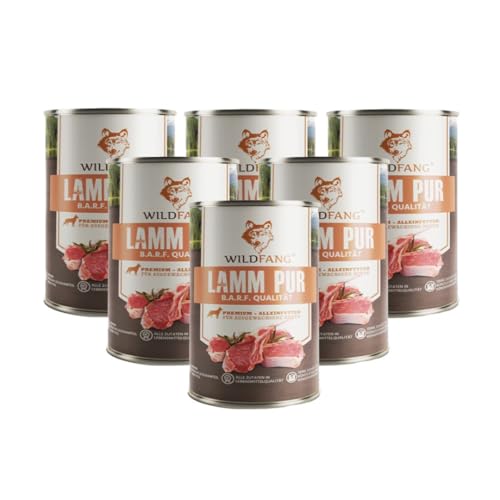 Wildfang® Premium Hunde-Nassfutter I Monoprotein I getreidefrei I B.A.R.F Qualität (Lamm pur, 6 x 800g) von Wildfang