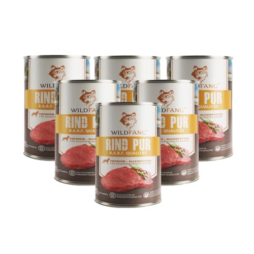 Wildfang® Premium Hunde-Nassfutter I Monoprotein I getreidefrei I B.A.R.F Qualität (Rind pur, 6 x 800g) von Wildfang