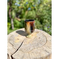 Goldweinglas, 10 Oz., Handgefertigter Bernstein Zu Goldsteinzeug Weinglas # 3A, Auf Scheiben Geworfene Keramikgläser, Kelche, Tulpengläser von WildfireClay
