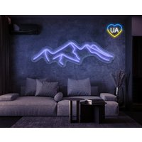 Berg Neon Schild, Blaue Led Lichtschild, Licht Deko, Led Wandkunst, Großes Schild Wand Dekor von WildfireDecor