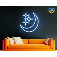 Mond Neon Schild, Neonlicht, Led Schild Für Schlafzimmer, Personalisiertes Und Stern Neonlicht Wand von WildfireDecor