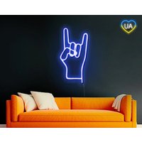 Rock Hand Neon Schild, Hook Em Hörner Wanddekor, Geste Neonlicht, & Roll Neonschild, Led Neonschild von WildfireDecor