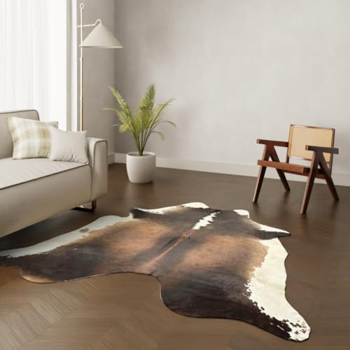 Kuhfell Teppich Weiß Dunkelbraun 230x210 cm + GRATIS Lederuntersetzer - Echtes Rindsleder, Handgefertigt, Wohnzimmer, Schlafzimmer, Dekoration von Wildlife Design