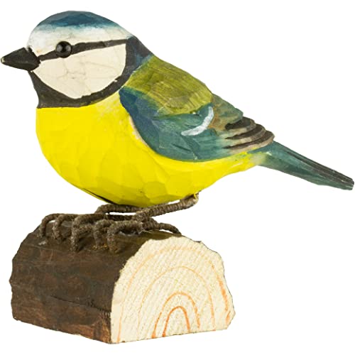 WILDLIFEGARDEN Wildlife Garden WG402 DecoBird Blaumeise - Handgeschnitzter Dekorative Vogel aus Holz - Kleine Europäische Vögel von WILDLIFEGARDEN