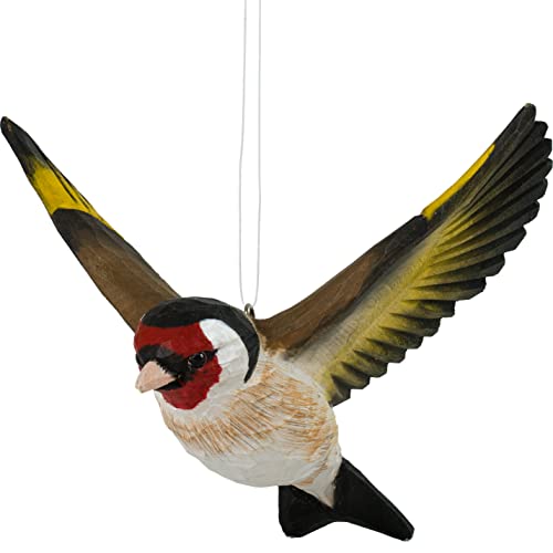 WILDLIFEGARDEN Wildlife Garden WG4442 DecoBird Fliegender Stieglitz - Handgeschnitzter Dekorative Vogel aus Holz - Fliegende Vögel von WILDLIFEGARDEN