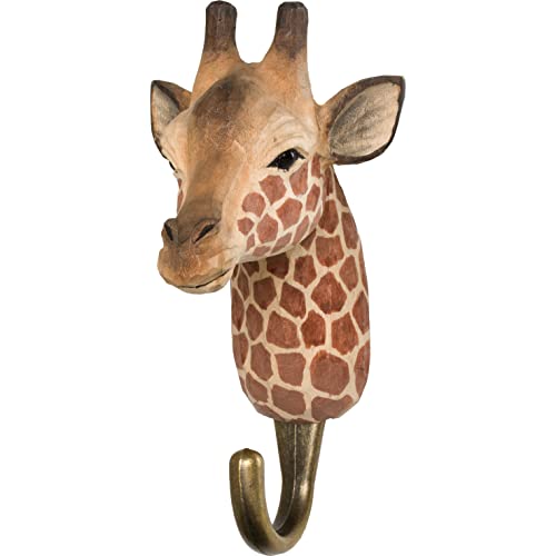 WILDLIFEGARDEN Wildlife Garden WG4534 Haken Giraffe - Handgeschnitzter Tierhaken aus Holz und Metall - Sammlung Afrikanischer Tiere von WILDLIFEGARDEN