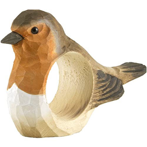 Wildlife Garden WG575 Serviettenring Rotkehlchen - Handgeschnitzter Serviettenring aus Holz für die Tischdekoration von WILDLIFEGARDEN