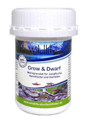 Wildlife Wild Grow & Dwarf Mikrogranulatfutter für kleine Jungfische, Nanofische wie Rasboras, Endler Guppys oder die Garnelenaufzucht, 40 g von Wildlife