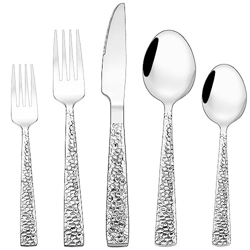 60 teilig Besteck Set für 12 Personen, Wildone Edelstahl Essbesteck Set inkl Messer, Gabel, Löffel, Spülmaschinenfest & Rostfrei, Silberfarben von Wildone