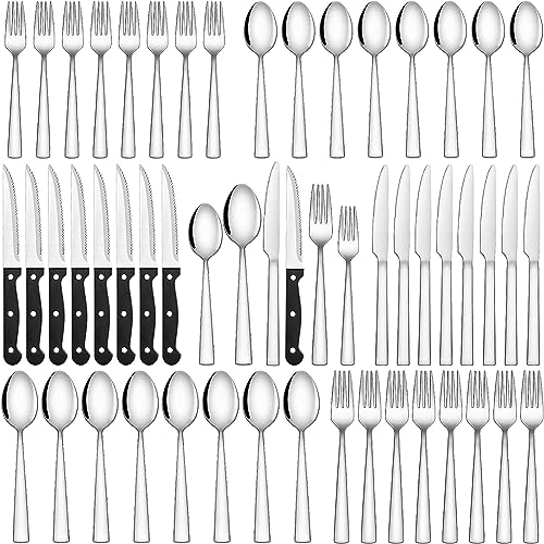 72 teilig Essbesteck Set für 12 Personen, Wildone Besteck Set inkl Steakmesser, Messer, Gabel, Löffel, Tafelbesteck für Haus/Party/Restaurant, Besteck Edelstahl Spiegelpoliert, Spülmaschinenfest von Wildone