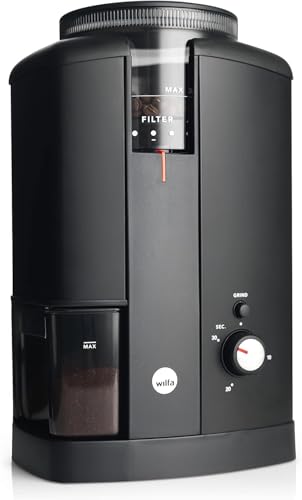 Wilfa SVART AROMA Kaffeemühle - 32 Mahlgradeinstellungen - Kegelmahlwerk - 250g Bohnenbehälter - mit Timer-Funktion - 130 Watt - elektrische Kaffeemühle (schwarz) von Wilfa