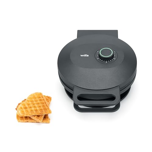 Wilfa JOY Single Waffeleisen I 900 Watt I 20cm große Herzwaffeln I 5 Temperaturmodi I Mit Alarm-Glocke I Inkl. Teig-Löffel (schwarz) von Wilfa