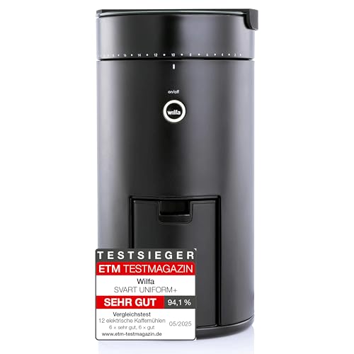 Wilfa SVART UNIFORM+ Elektrische Kaffeemühle I 41 Mahlgrade I 58mm Edelstahl-Flachmahlkopf I inkl. Waage I Timer & Auto-Stopp I Antistatischer Behälter I App-Steuerung I WSFBS-200B (schwarz) von Wilfa