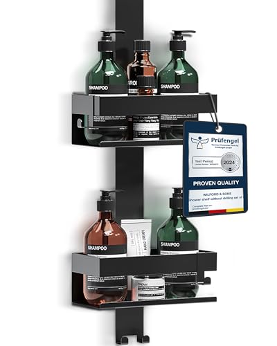 Duschablage zum Hängen ohne Bohren -Hängeregal Badablage Edelstahl | Duschregal Rostfrei | Badregale, Badezimmer Shower Caddy, Badezimmer Organizer, Duschkorb, Shampoo Halterung - Schwarz von Wilford & Sons