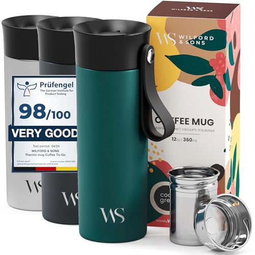 Thermobecher Kaffee To Go Kaffeebecher Edelstahl 360ml + Trageriemen & Tee-Infuser - Trinkbecher Cafe Tee Auslaufsicher BPA-frei | 6h Heiß 10h Kalt Vakuum-Isolierbecher Coffee Travel Mug Thermosbecher Thermobecher Kaffee To Go Kaffeebecher Edelstahl 360ml + Trageriemen & Tee-Infuser - Trinkbecher Cafe Tee Auslaufsicher BPA-frei | 6h Heiß 10h Kalt Vakuum-Isolierbecher Coffee Travel Mug Thermosbecher von Wilford & Sons