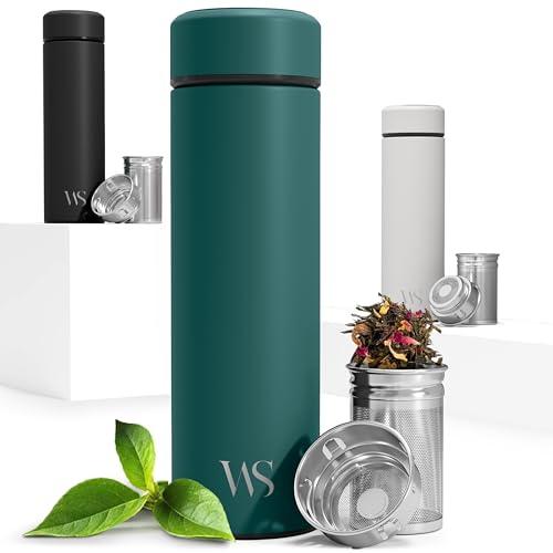 Thermosflasche + Tee/Früchte Sieb-INFUSER - Isolierte Edelstahl Thermo Teeflasche, BPA frei | Trinkflasche + Teesieb/Fruchteinsatz, 450ml To-Go Thermobecher Thermoskanne: Büro Sport Schule, Flasche von Wilford & Sons