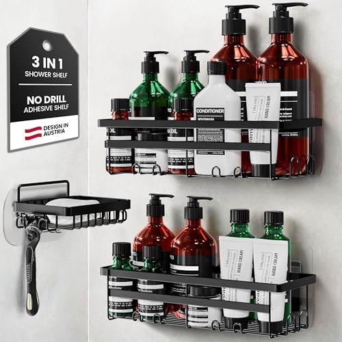W&S Duschregal 3er Set - Duschablage Badablage ohne Bohren Edelstahl | 2 Badregale + 1 Seifenablage Rostfrei Rutschfest Badezimmer Shower Caddy Duschkorb mit Magic Sticker Shampoo Halterung Organizer W&S Duschregal 3er Set - Duschablage Badablage ohne Bohren Edelstahl | 2 Badregale + 1 Seifenablage Rostfrei Rutschfest Badezimmer Shower Caddy Duschkorb mit Magic Sticker Shampoo Halterung Organizer von Wilford & Sons