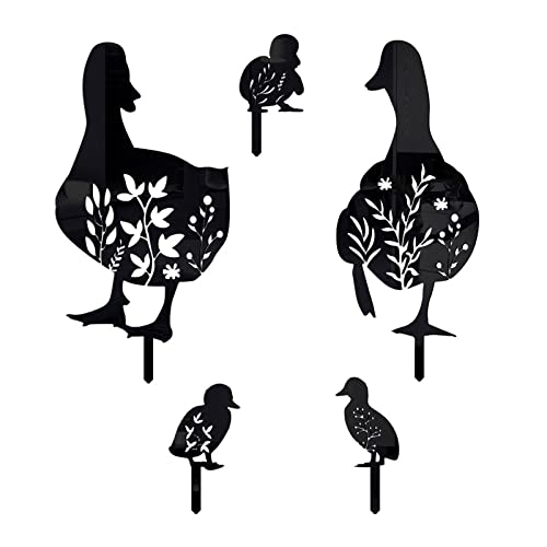 Wilgure Gartenstecker Set mit 5 Entenkunst, Dekoration für Innenhof, Terrasse, Rasen, dekorative schwarze Entenpfahl, Tierstatue, Gartenpfähle, dekorativ, draußen, wasserdicht, langlebig, wetterfest, von Wilgure