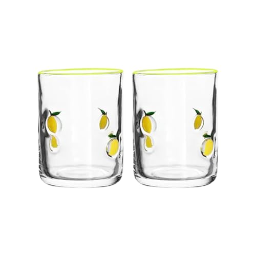 Wilgure Vintage Zitronenmuster Trinkgläser 14 Unzen Klares Becher Robuste Küchenfrau Für Weinsäfte Tabletop Display Vintage Saftbrille Mit Zitronendesign von Wilgure