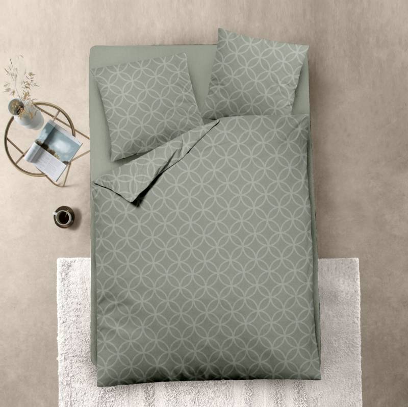 Dormisette Jacuqard Flanell Bettwäsche 135x200 Kreise Ringe oliv 5210-43 von Wilh.Wülfing GmbH & Co